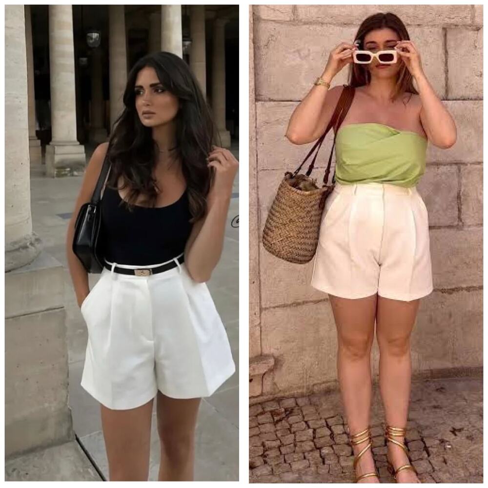 Zara White Pleated High-Waisted Bermuda Shorts Size Small 1608/033 Quiet Luxury